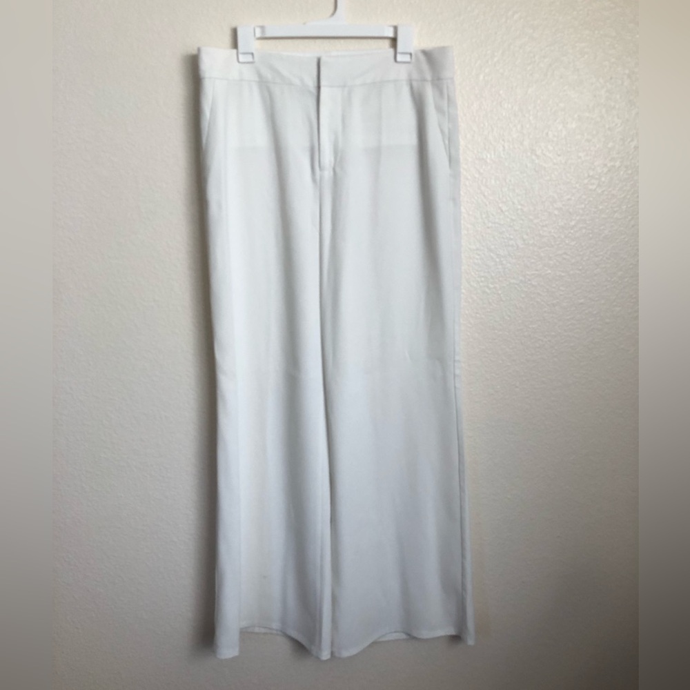 Alice + Olivia off white wide leg pants stretch high rise full length pockets - Picture 4 of 13